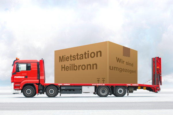 Transportfahrzeug informiert über den Umzug der mateco Mietstation in Heilbronn