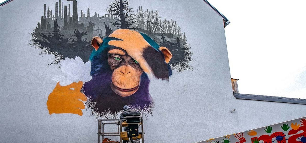Hauswandkunst mit einem Gorilla