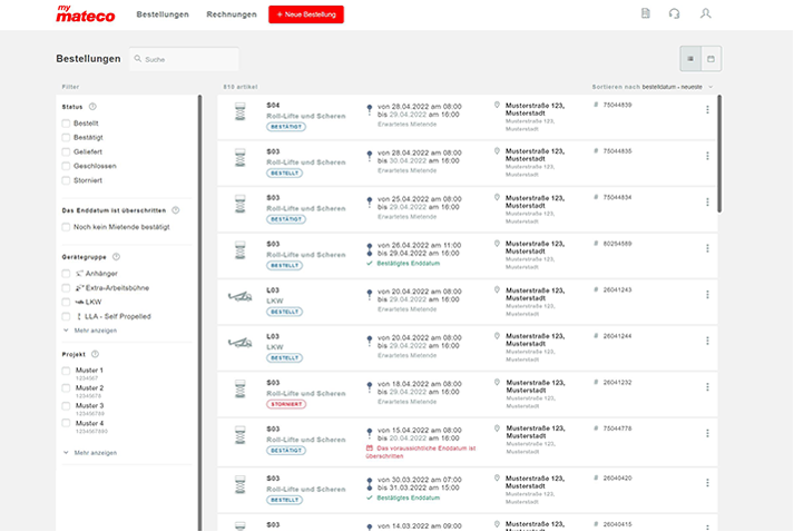 Muster von Bestellungen online